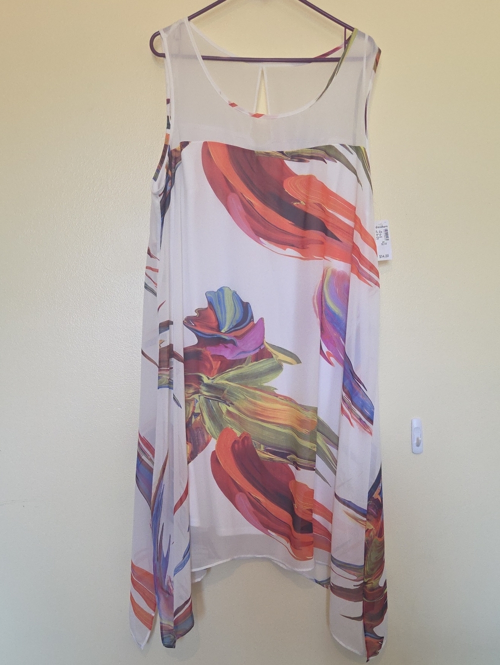 Signature by Robbie Bee White Multi Asymmetrical Sheer Floral Dress